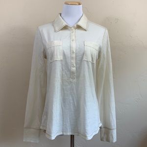 Prana Half Button Up Long Sleeve Off White Shirt
